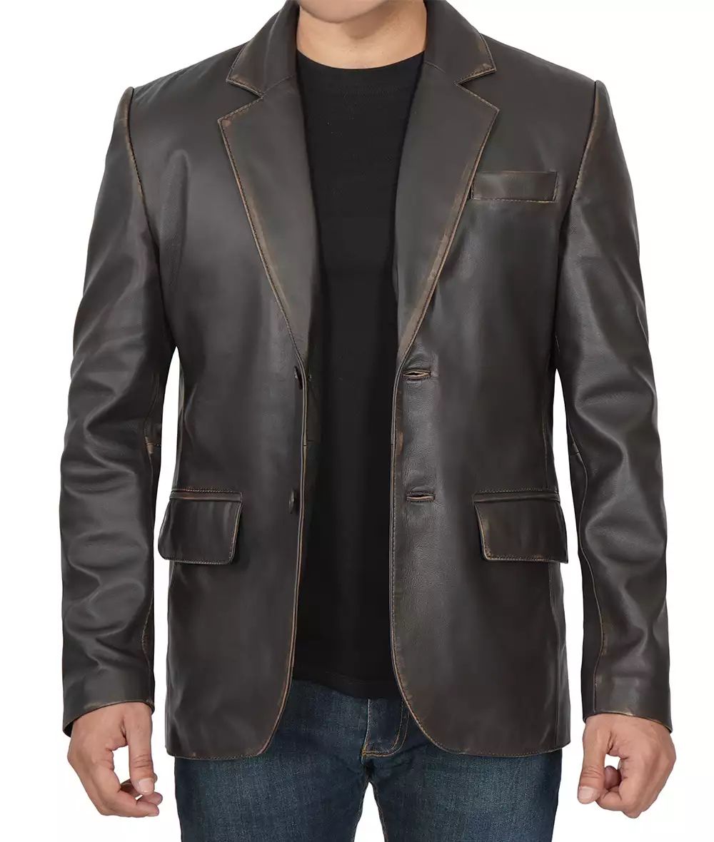 Bringo_Mens_Distressed_Two_Button_Notch_Lapel_Vintage_Dark_Brown_Lambskin_Leather_Blazer_Vents