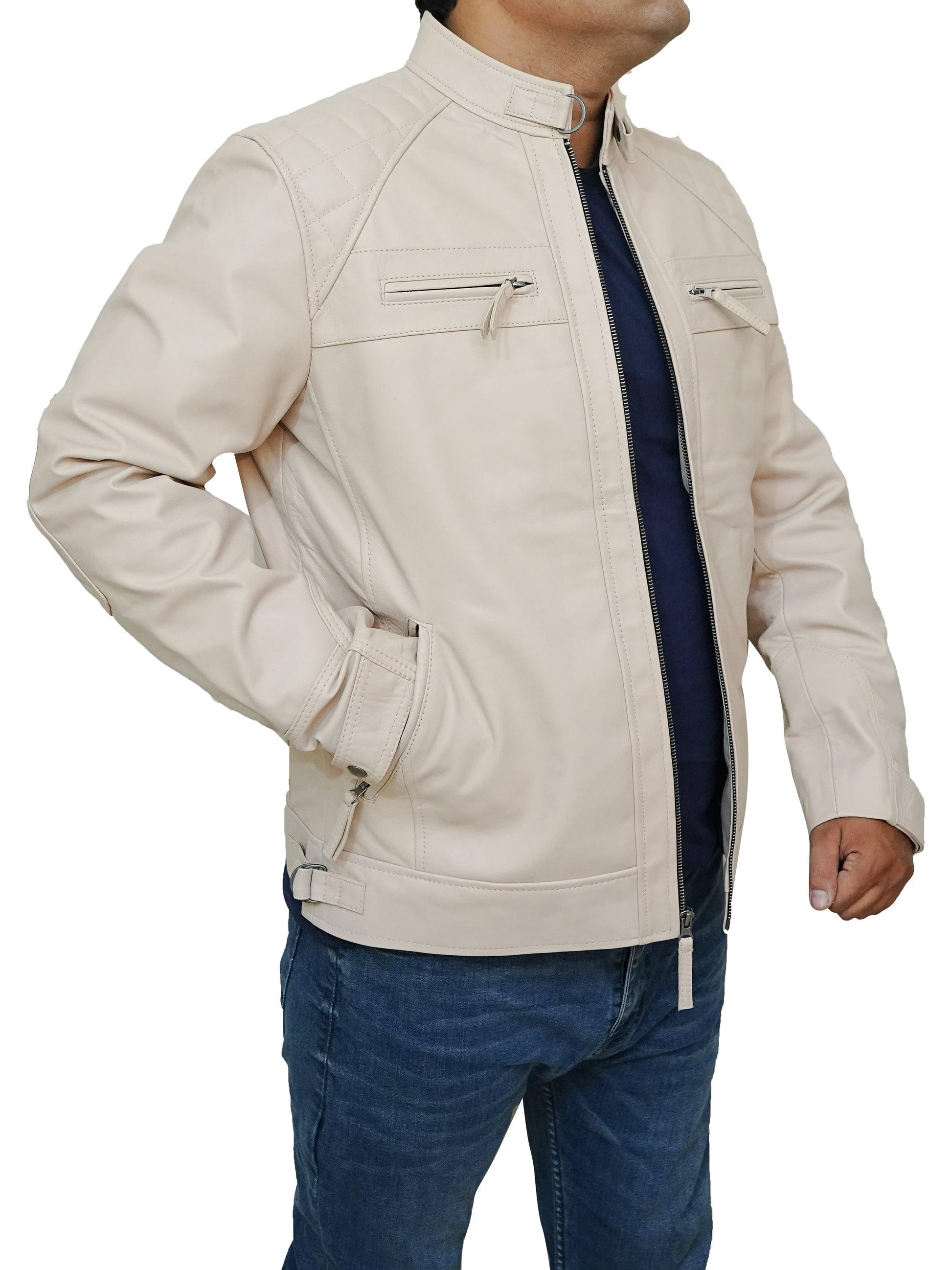 Bringo_Mens_Quilted_Shoulders_Moto_Biker_Cafe_Racer_Metal_Zipper_Strap_Collar_Beige_Lambskin_Leather_Jacket