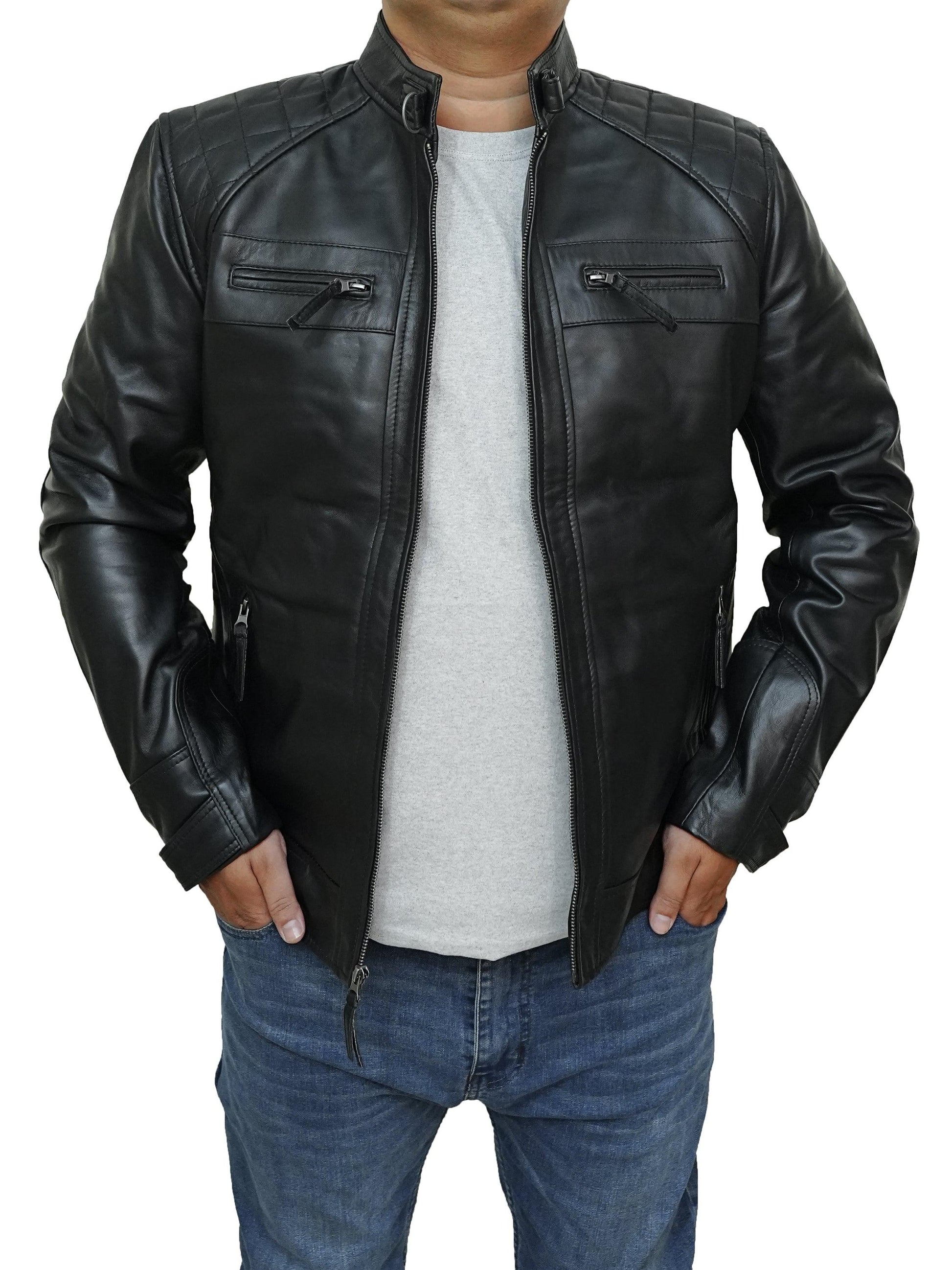 Bringo_Mens_Quilted_Shoulders_Moto_Biker_Cafe_Racer_Metal_Zipper_Strap_Collar_Black_Lambskin_Leather_Jacket