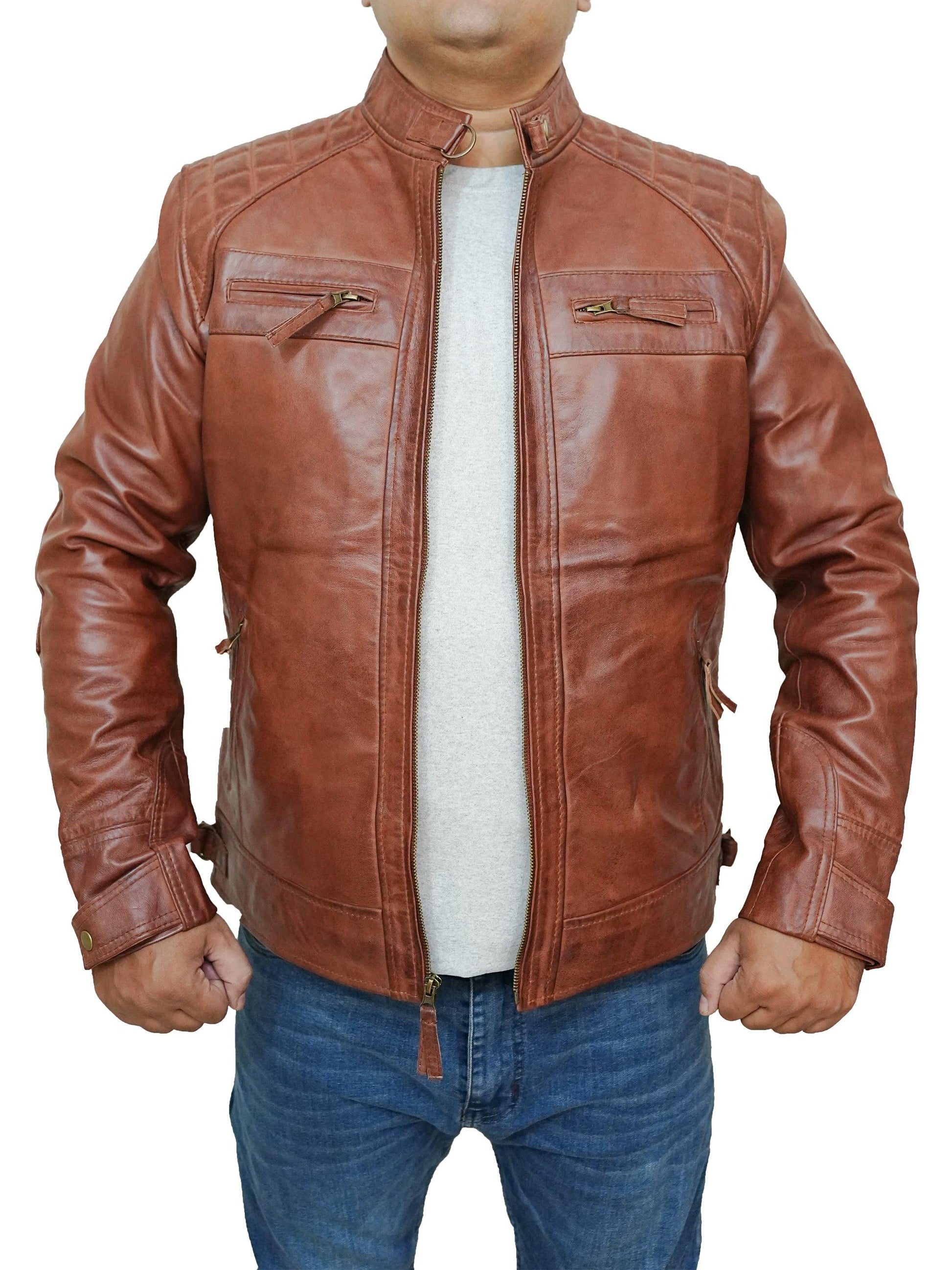 Bringo_Mens_Quilted_Shoulders_Moto_Biker_Cafe_Racer_Metal_Zipper_Strap_Collar_Tan_Brown_Lambskin_Leather_Jacket