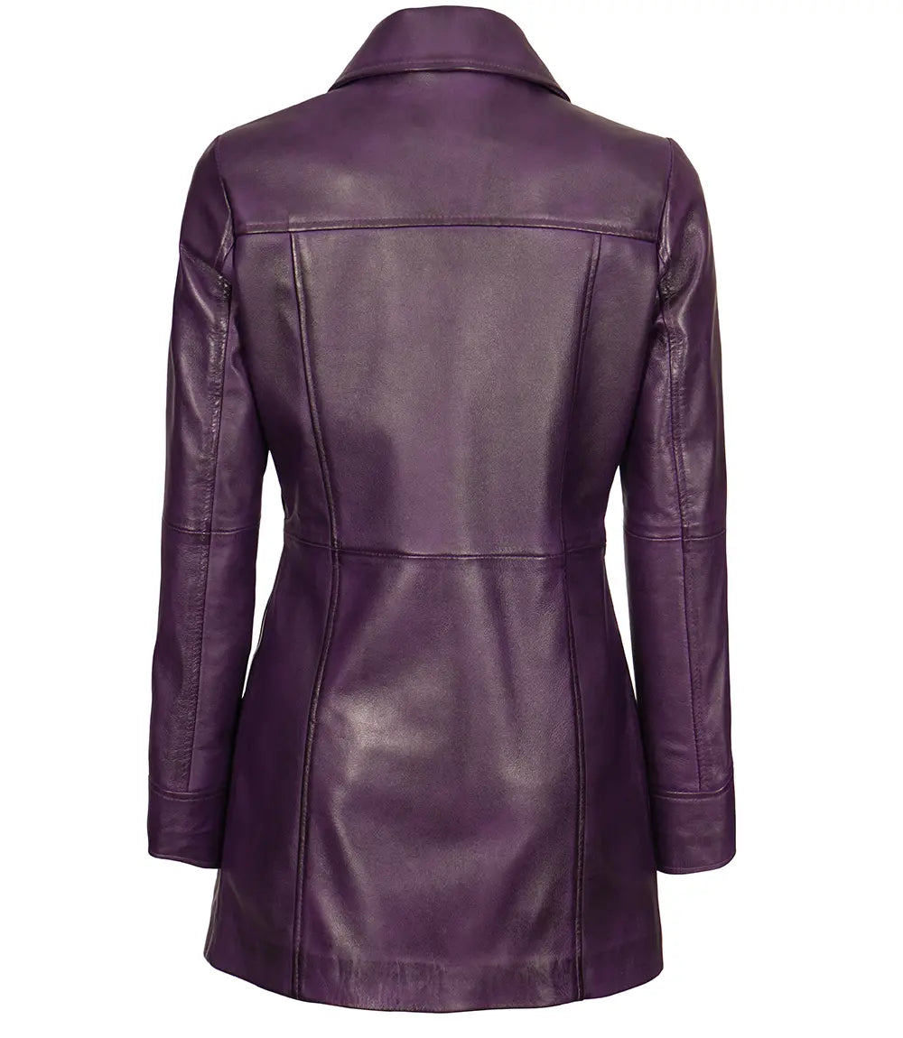 Bringo_Mens_Shirt_Collar_Button_Purple_Lambskin_Leather_Car_Trench_Winter_Long_Coat