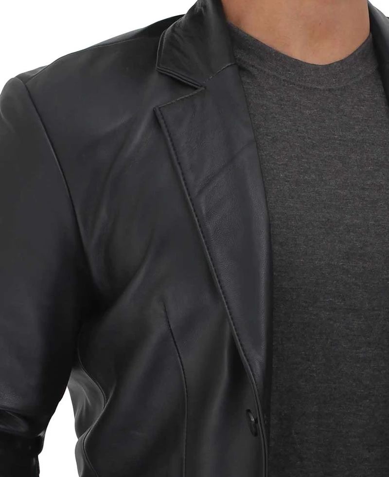 Bringo_Mens_Two_Button_Notch_Lapel_Jet_Black_Lambskin_Leather_Blazer_Coat_Vents