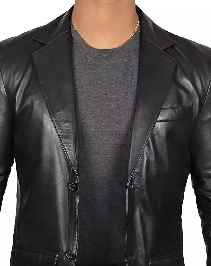Bringo_Mens_Two_Button_Notch_Lapel_Jet_Black_Lambskin_Leather_Blazer_Coat_Vents