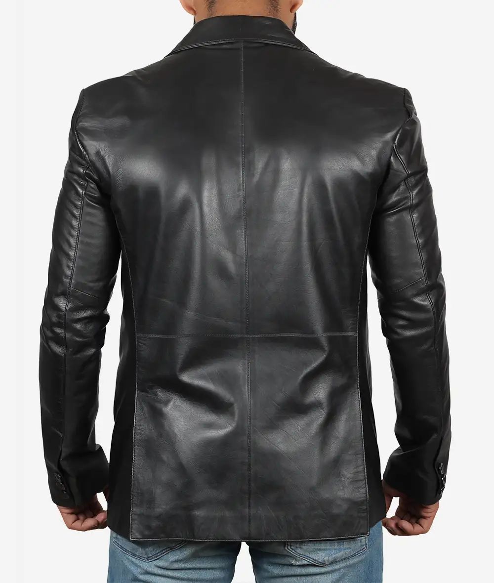 Bringo_Mens_Two_Button_Notch_Lapel_Jet_Black_Lambskin_Leather_Blazer_Coat_Vents