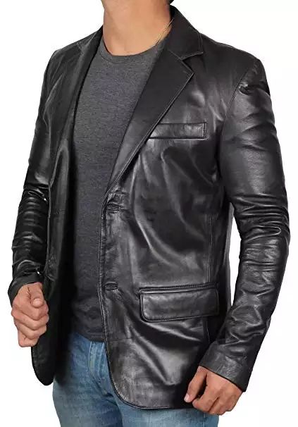Bringo_Mens_Two_Button_Notch_Lapel_Jet_Black_Lambskin_Leather_Blazer_Coat_Vents