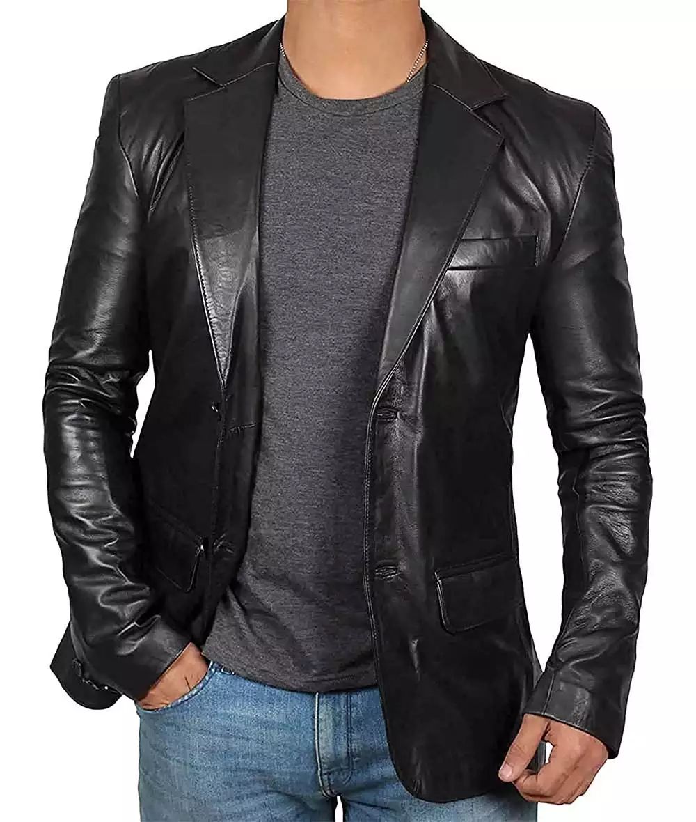 Bringo_Mens_Two_Button_Notch_Lapel_Jet_Black_Lambskin_Leather_Blazer_Coat_Vents