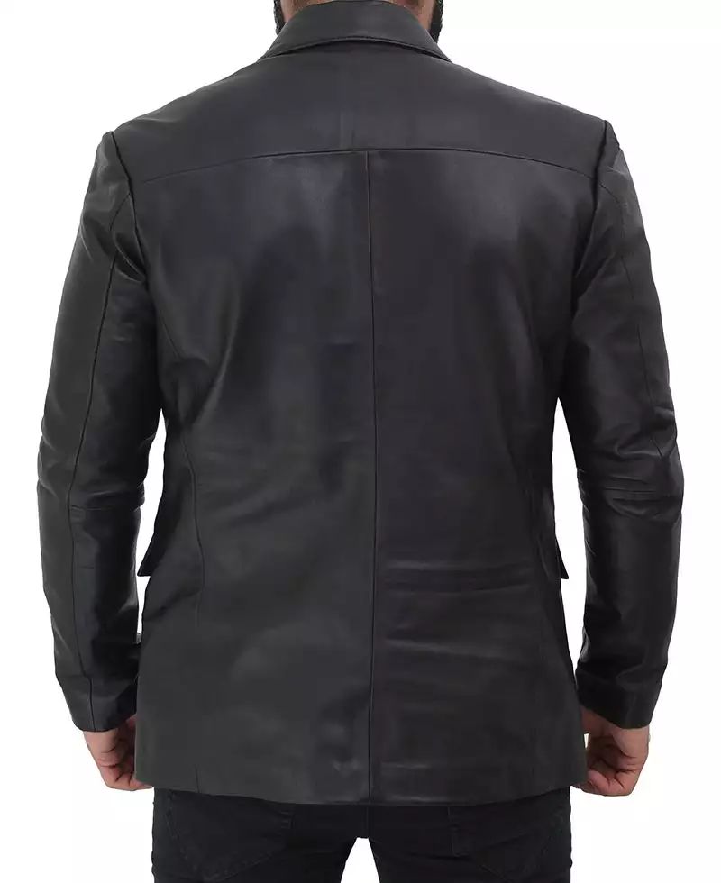 Bringo_Mens_Two_Button_Notch_Lapel_Jet_Black_Lambskin_Leather_Blazer_Coat_Vents