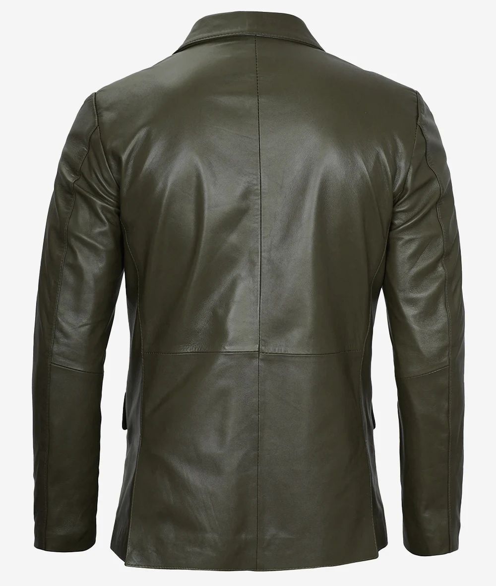 Bringo_Mens_Two_Button_Notch_Lapel_Olive_Green_Lambskin_Leather_Blazer_Vents