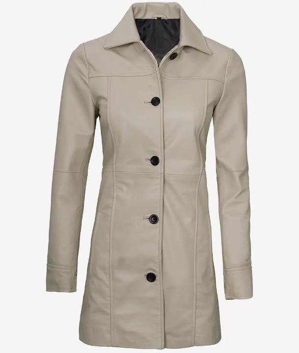 Bringo_Womens_Button_Shirt_Collar_Beige_Lambskin_Leather_Car_Trench_Winter_Long_Coat