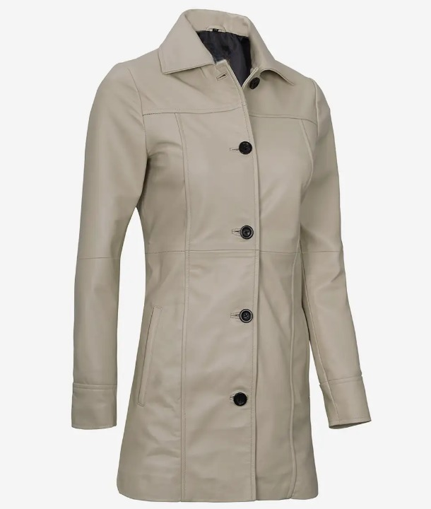 Bringo_Womens_Button_Shirt_Collar_Beige_Lambskin_Leather_Car_Trench_Winter_Long_Coat