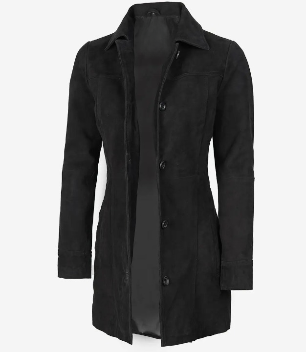 Bringo_Womens_Button_Shirt_Collar_Black_Suede_Lambskin_Leather_Car_Trench_Winter_Long_Coat