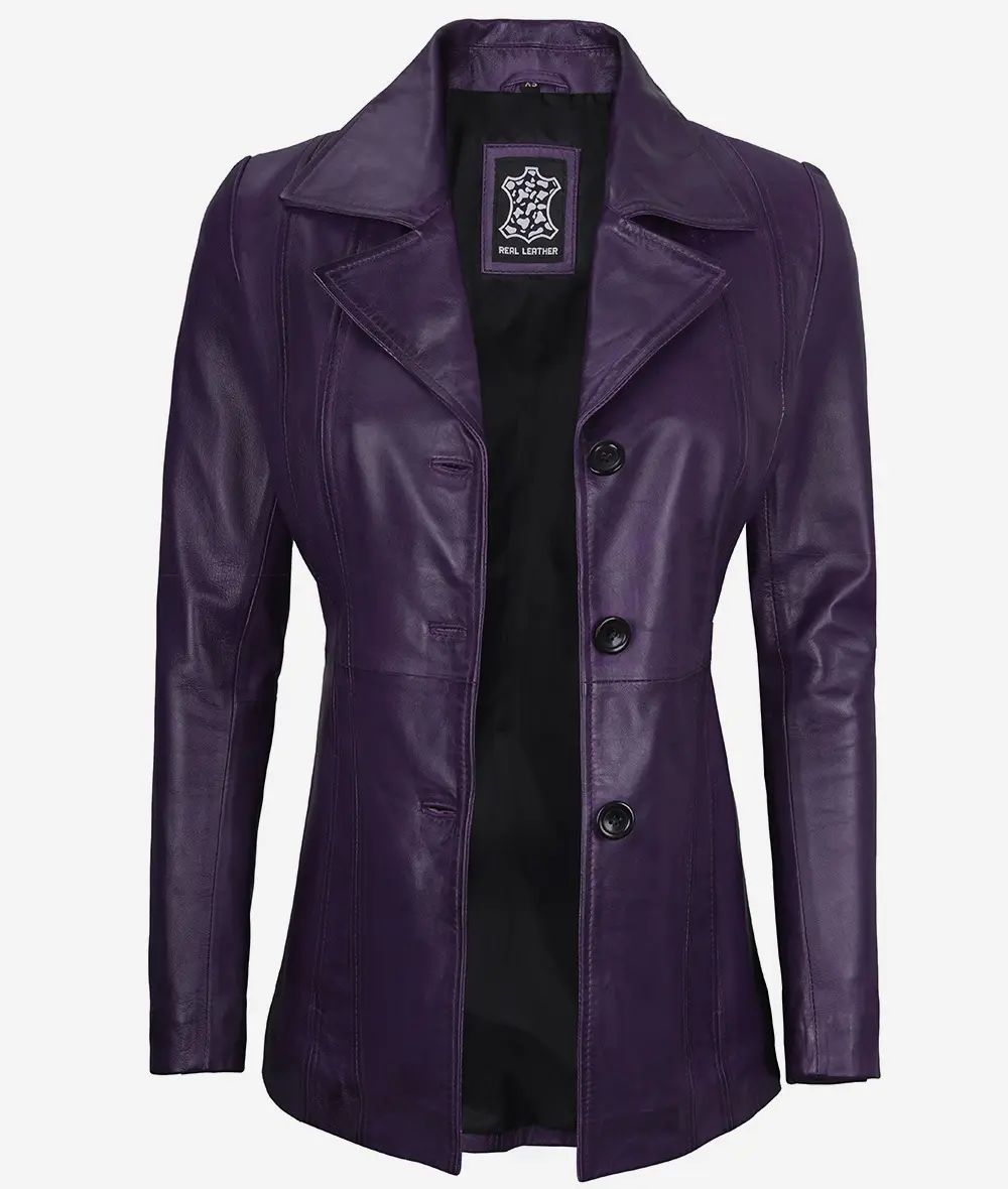 Bringo_Womens_Three_Button_Lapel_Collar_Purple_Lambskin_Leather_Blazer