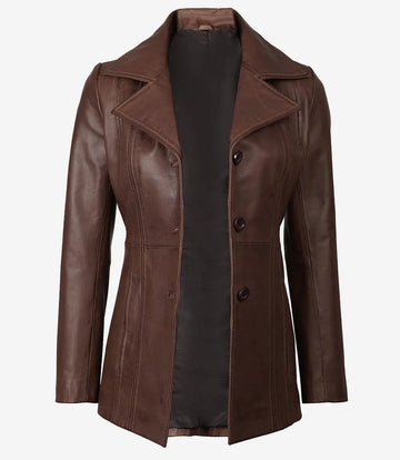 Women's New Stylish Design Real Lambskin Dark Brown Leather Car Trench Coat