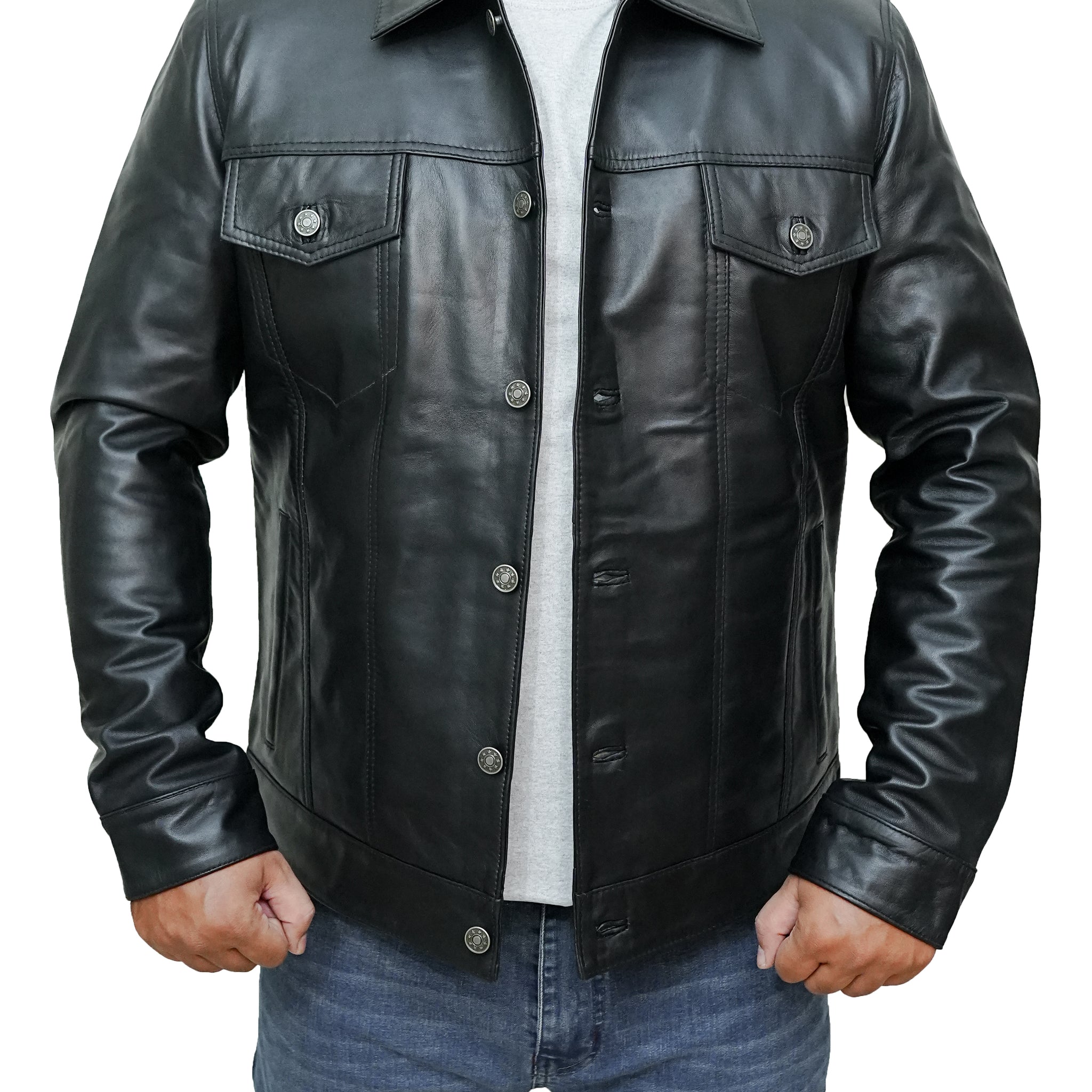 Men's New Stylish Trucker Real Lambskin Leather Jacket