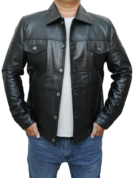 Men's New Stylish Trucker Real Lambskin Leather Jacket