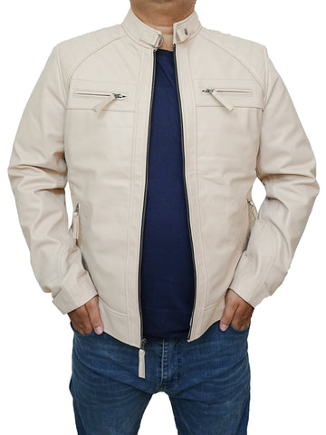 Men's Diamond Quilted Moto Biker Cafe Racer Real Lambskin Leather Jacket