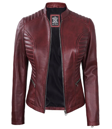 Women's New Style Cafe racer Moto Biker Real Lambskin Leather Jacket