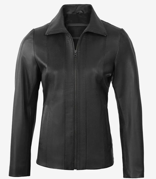 Women's Stylish Moto Biker Real Lambskin Leather Car Coat