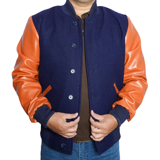 Men's Letterman Baseball Wool & Leather Sleeves Varsity Jacket