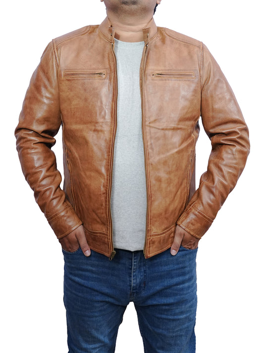 Men's Stylish to Baker Cafe Racer Real Lambskin Leather Jacket