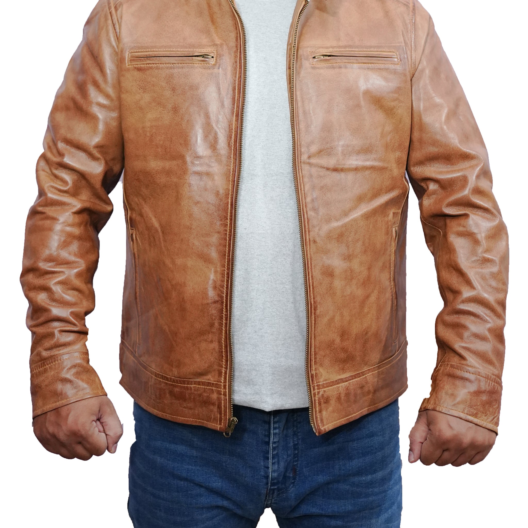 Men's Stylish to Baker Cafe Racer Real Lambskin Leather Jacket