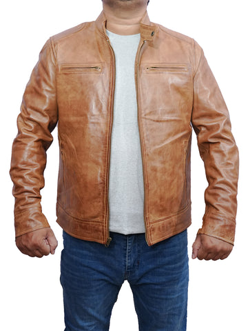 Men's Stylish to Baker Cafe Racer Real Lambskin Leather Jacket