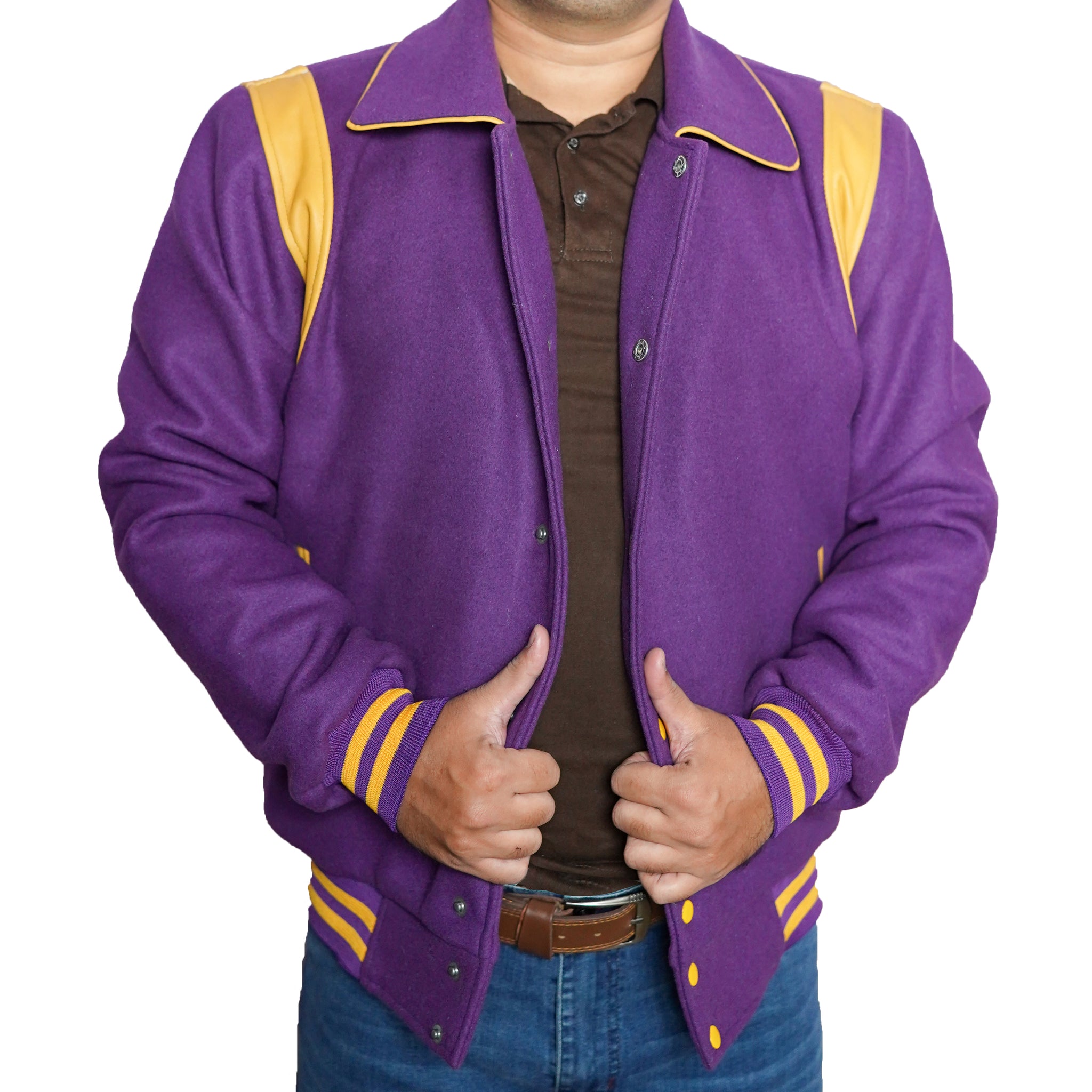 Men's Letterman BaseBall Moto Biker Premium Wool With Leather Stripes Varsity Jacket