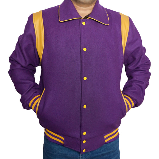 Men's Letterman BaseBall Moto Biker Premium Wool With Leather Stripes Varsity Jacket