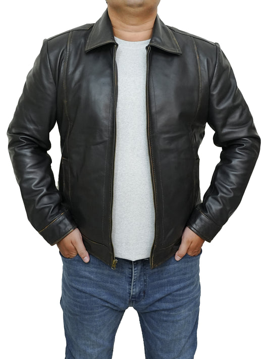 Men's Designer Look Real Lambskin Trucker Leather Jacket