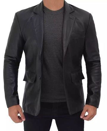 Men's Stylish Two Button Real Lambskin Leather Blazer