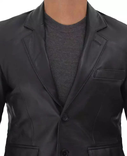Men's Stylish Two Button Real Lambskin Leather Blazer