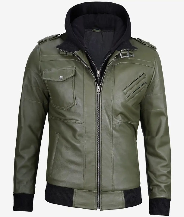 Bringo_Mens_Bomber_Removable_Hood_Leather_Jacket_Olive_Green