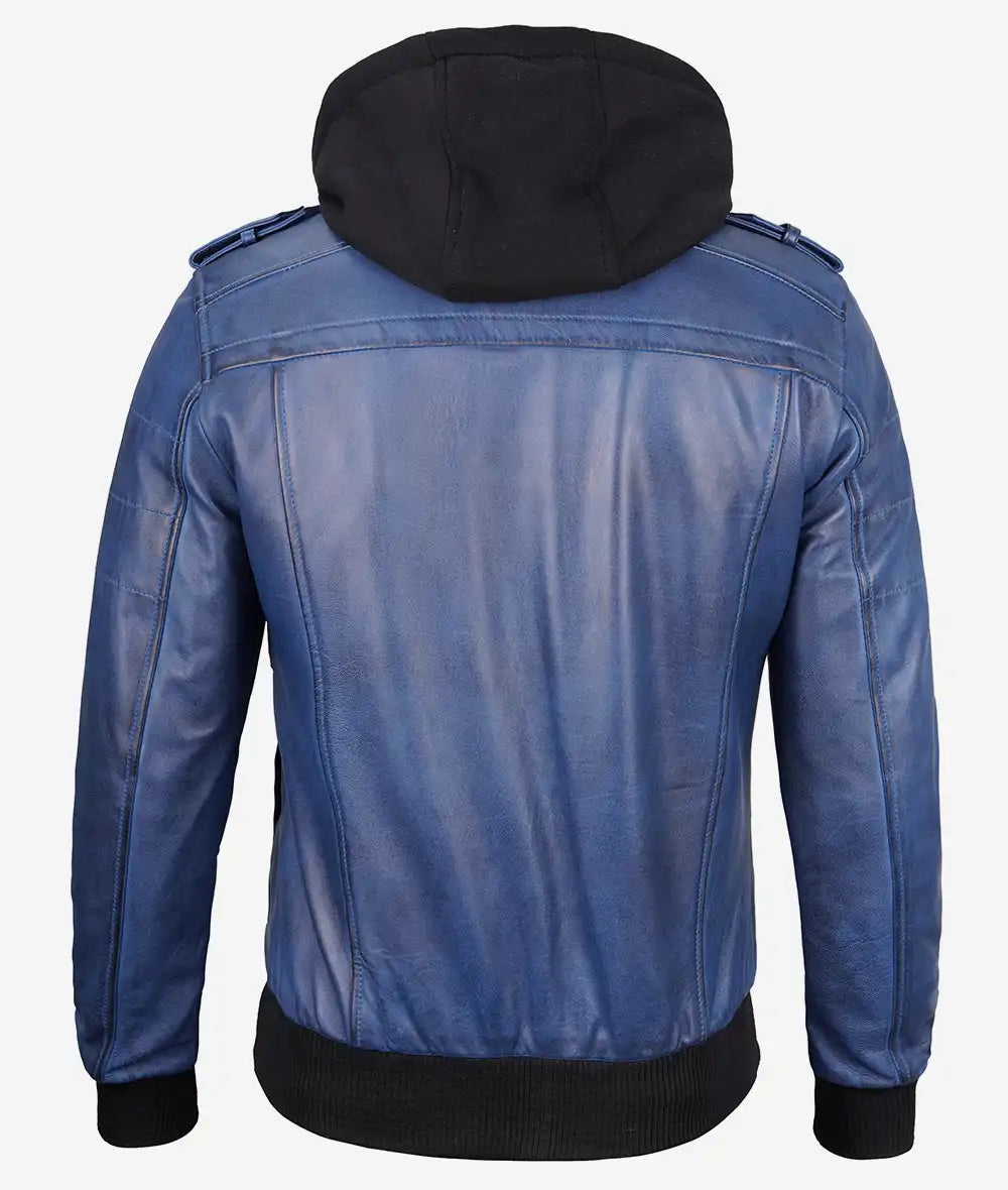 Bringo_Mens_Moto_Biker_Racer_Bomber_Removable_Hood_Blue_Waxed_Lambskin_Leather_Jacket