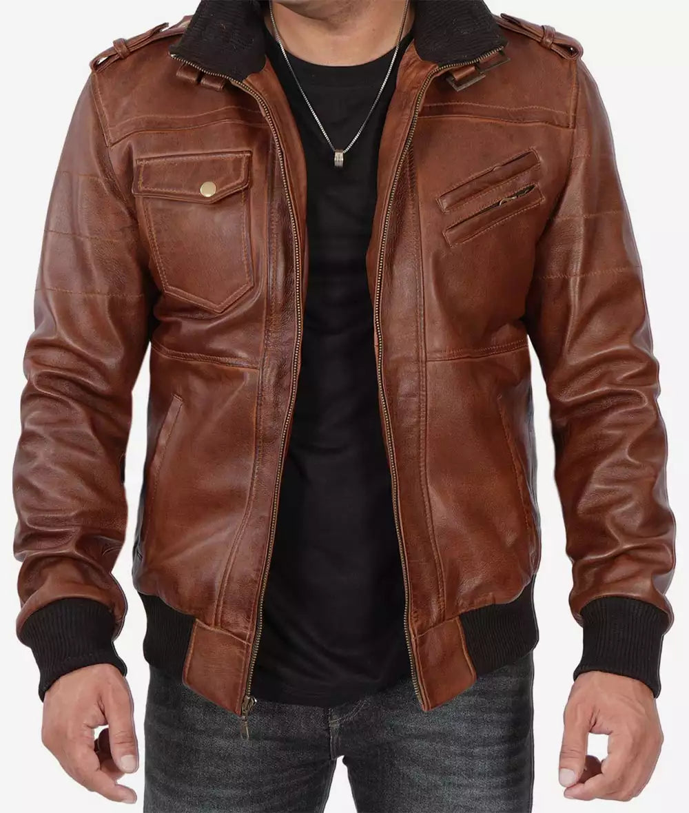 Bringo_Mens_Moto_Biker_Racer_Bomber_Removable_Hood_Brown_Lambskin_Leather_Jacket