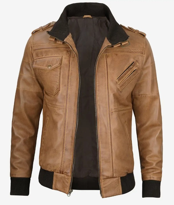 Bringo_Mens_Moto_Biker_Racer_Bomber_Removable_Hood_Camel_Brown_Lambskin_Leather_Jacket