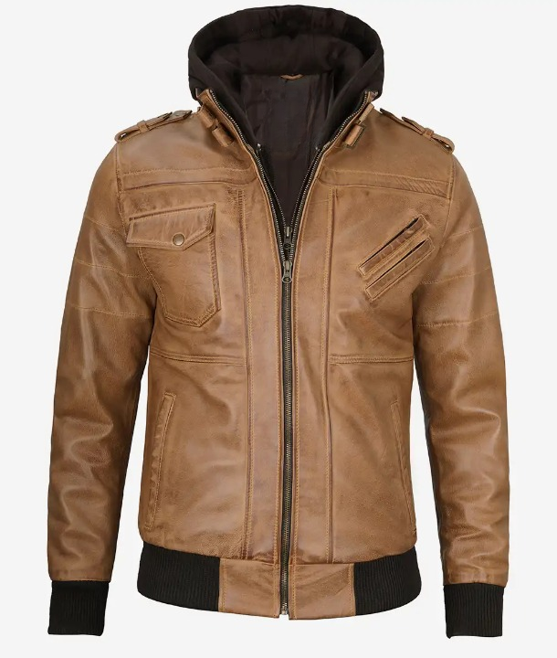 Bringo_Mens_Moto_Biker_Racer_Bomber_Removable_Hood_Camel_Brown_Lambskin_Leather_Jacket