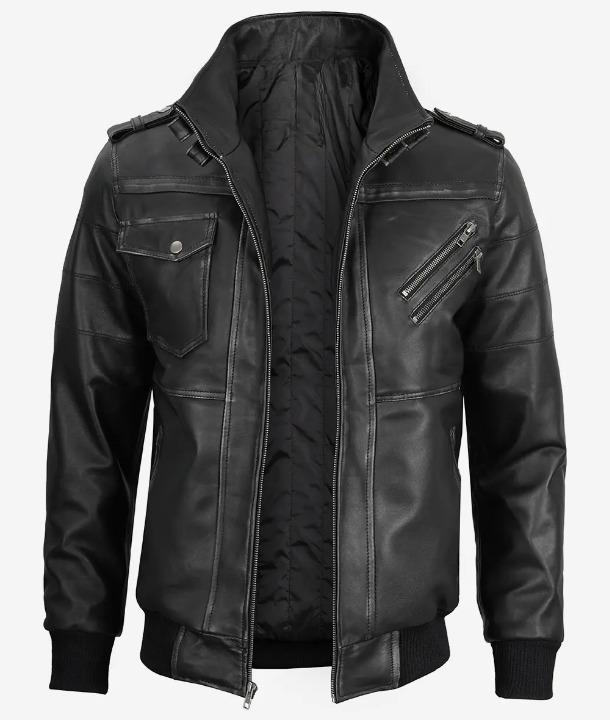 Bringo_Mens_Moto_Biker_Racer_Bomber_Removable_Hood_Grey_Lambskin_Leather_Jacket