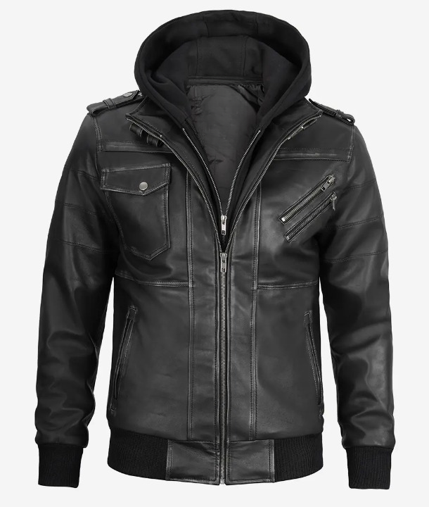 Bringo_Mens_Moto_Biker_Racer_Bomber_Removable_Hood_Grey_Lambskin_Leather_Jacket