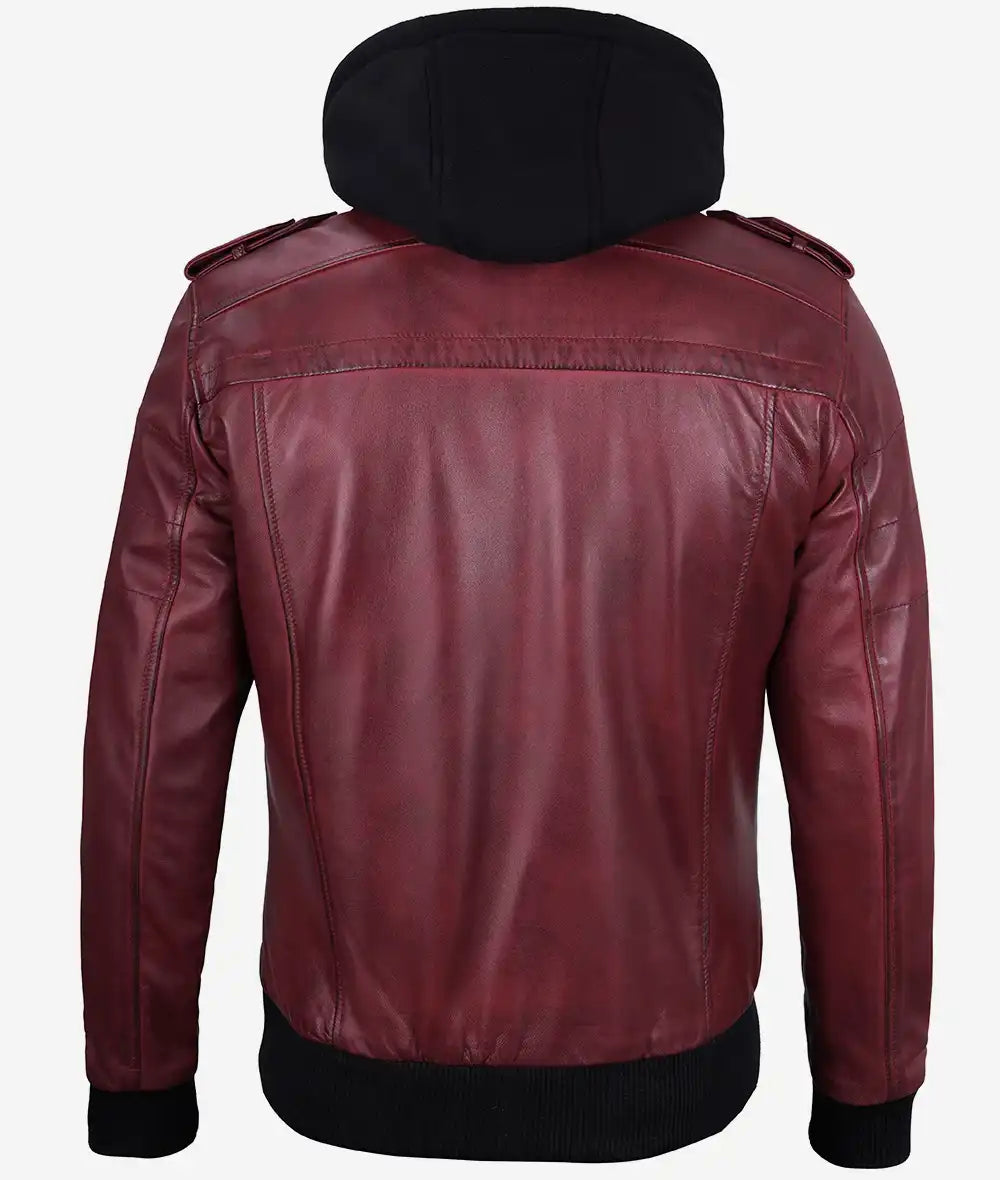 Bringo_Mens_Moto_Biker_Racer_Bomber_Removable_Hood_Maroon_Lambskin_Leather_Jacket