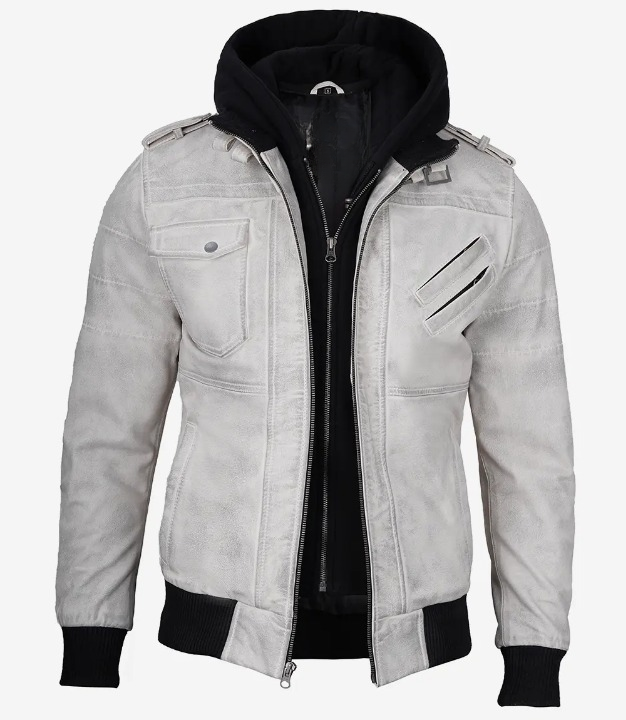 Bringo_Mens_Moto_Biker_Racer_Bomber_Removable_Hood_Off_White_Grey_Waxed_Lambskin_Leather_Jacket