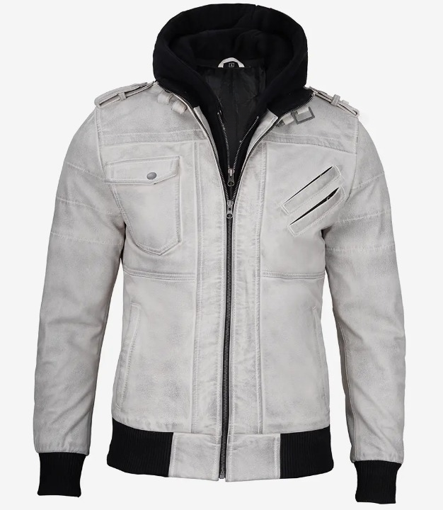 Bringo_Mens_Moto_Biker_Racer_Bomber_Removable_Hood_Off_White_Grey_Waxed_Lambskin_Leather_Jacket