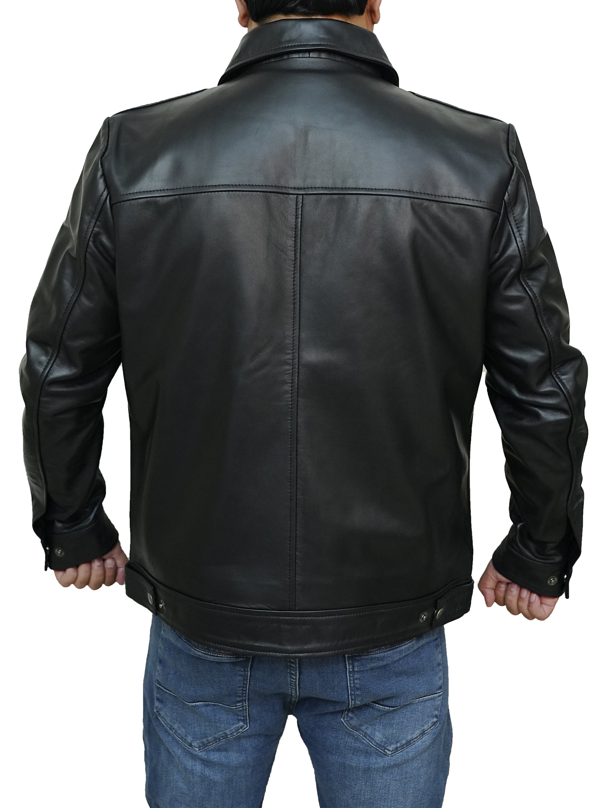 Bringo_Mens_Moto_Biker_Racer_Bomber_Trucker_Black_Lambskin_Leather_Jacket_Metal_Zipper_Button_Shirt_Collar