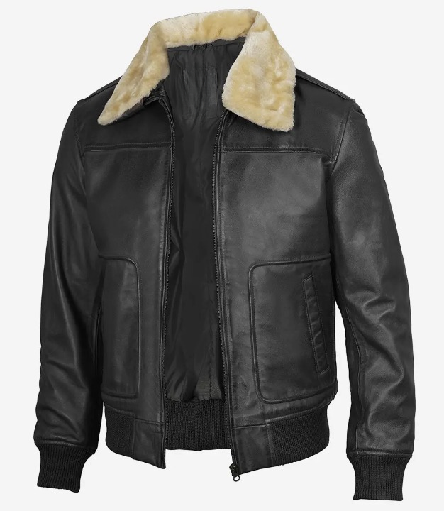Bringo_Mens_Moto_Biker_Racer_Bomber_Trucker_Fur_Collar_Black_Lambskin_Leather_Jacket