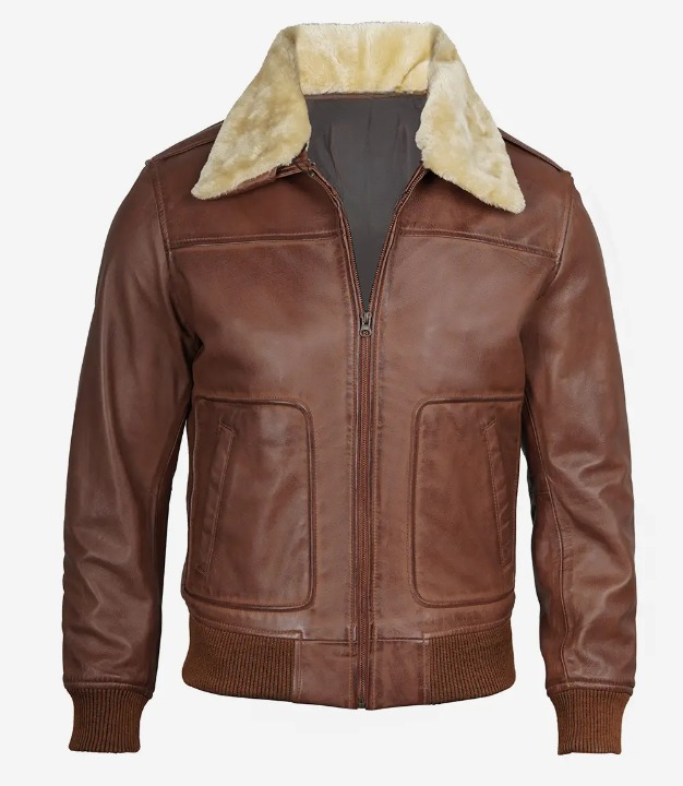 Bringo_Mens_Moto_Biker_Racer_Bomber_Trucker_Fur_Collar_Cognac_Lambskin_Leather_Jacket