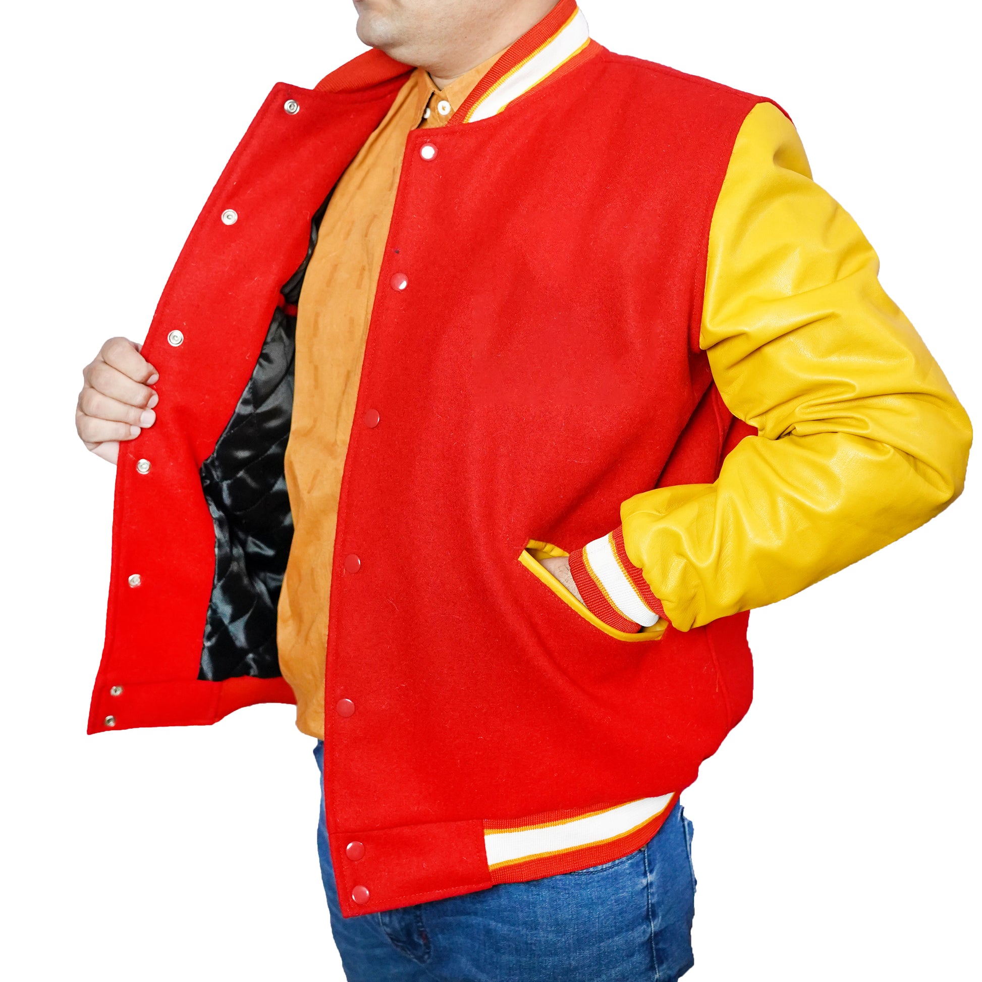 Bringo_Mens_Moto_Biker_Racer_Bomber_Varsity_Letterman_Jacket_Red_Wool_Yellow_Lambskin_Leather_Rib