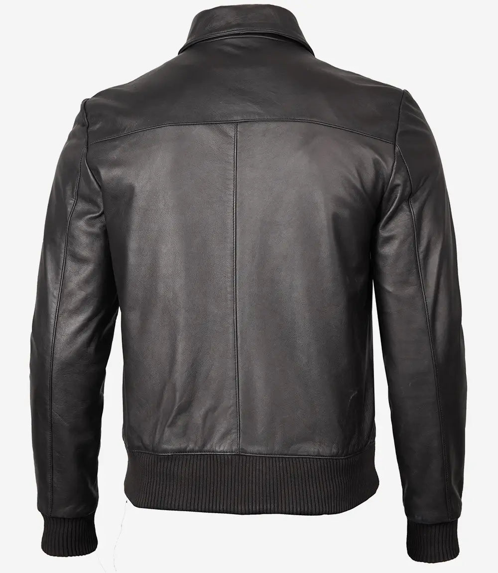 Bringo_Mens_Moto_Biker_Racer_Trcker_Bomber_Black_Lambskin_Leather_Jacket_Shirt_Collar_Metal_Zipper