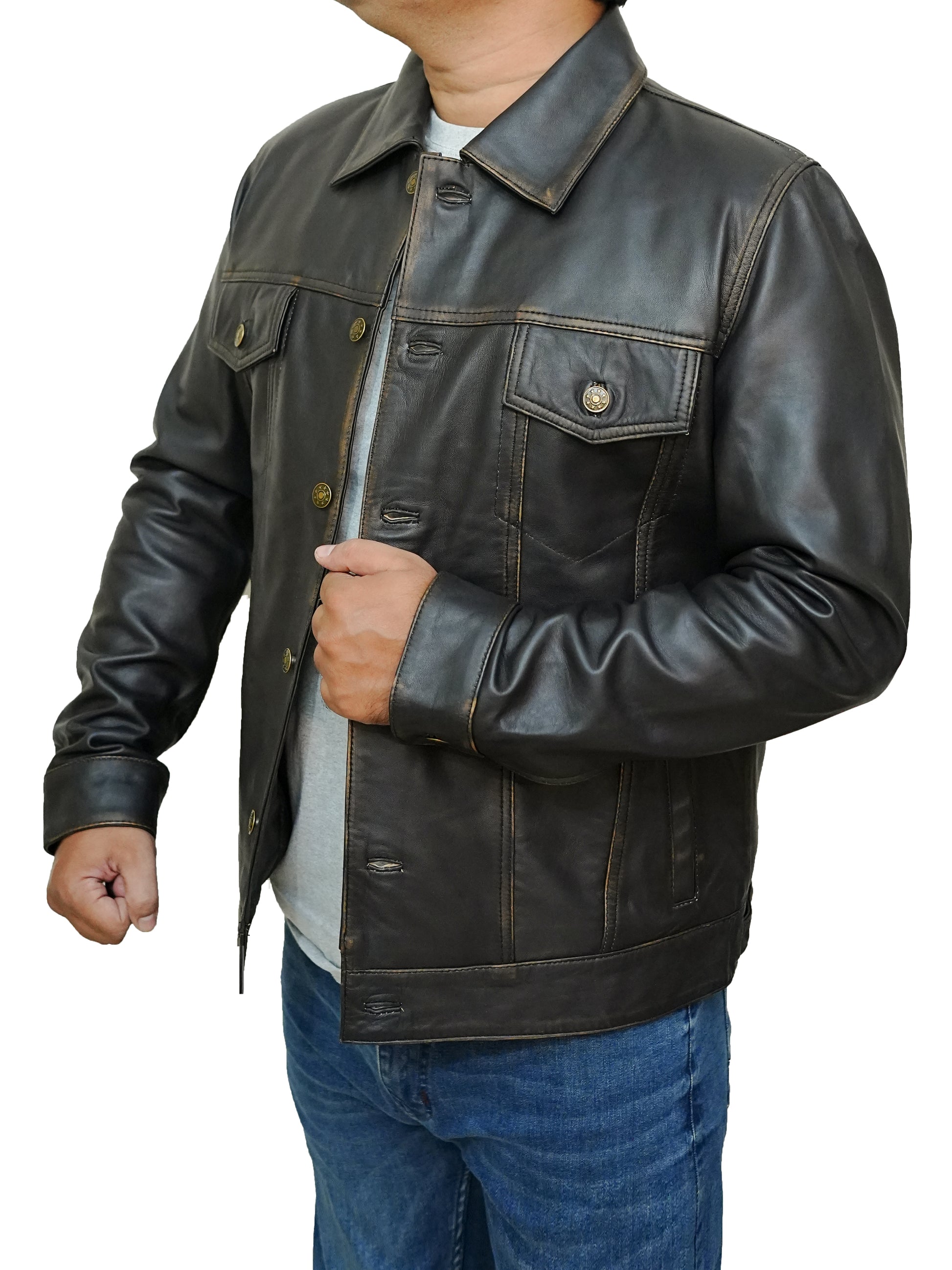 Bringo_Mens_Moto_Biker_Racer_Trucker_Shirt_Collar_Button_Vintage_Dark_Brown_Lambskin_Leather_Jacket