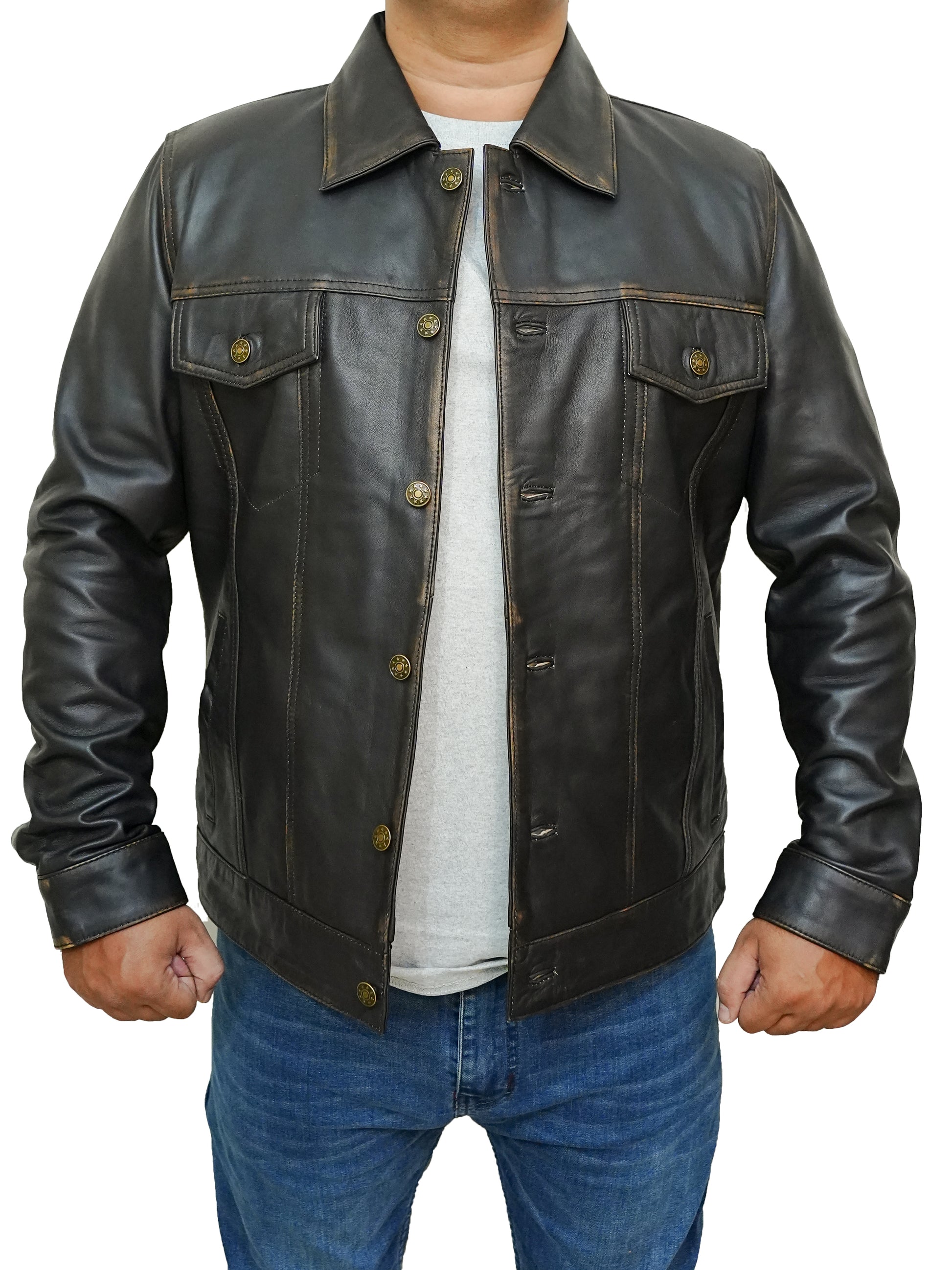 Bringo_Mens_Moto_Biker_Racer_Trucker_Shirt_Collar_Button_Vintage_Dark_Brown_Lambskin_Leather_Jacket