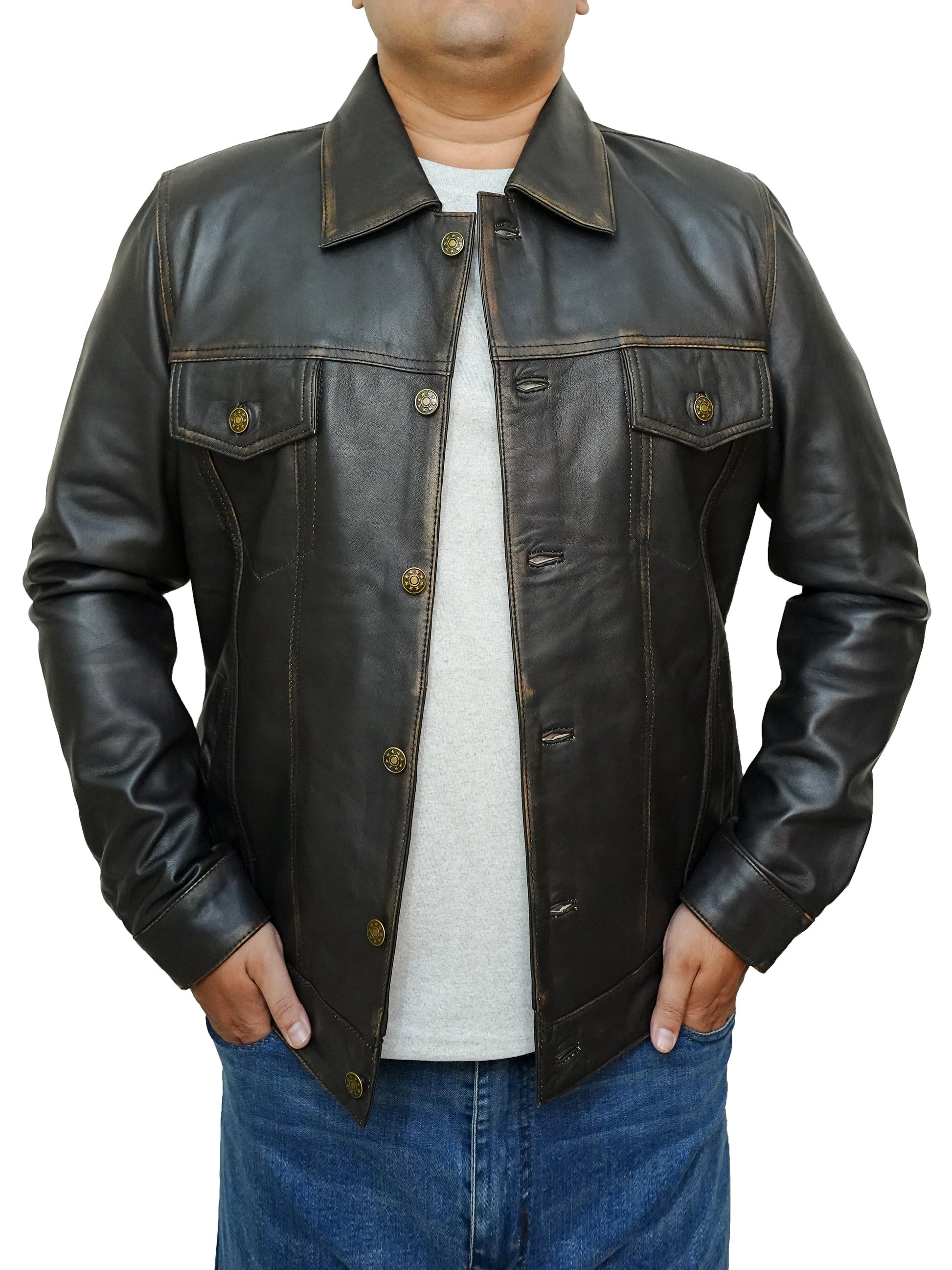 Bringo_Mens_Moto_Biker_Racer_Trucker_Shirt_Collar_Button_Vintage_Dark_Brown_Lambskin_Leather_Jacket
