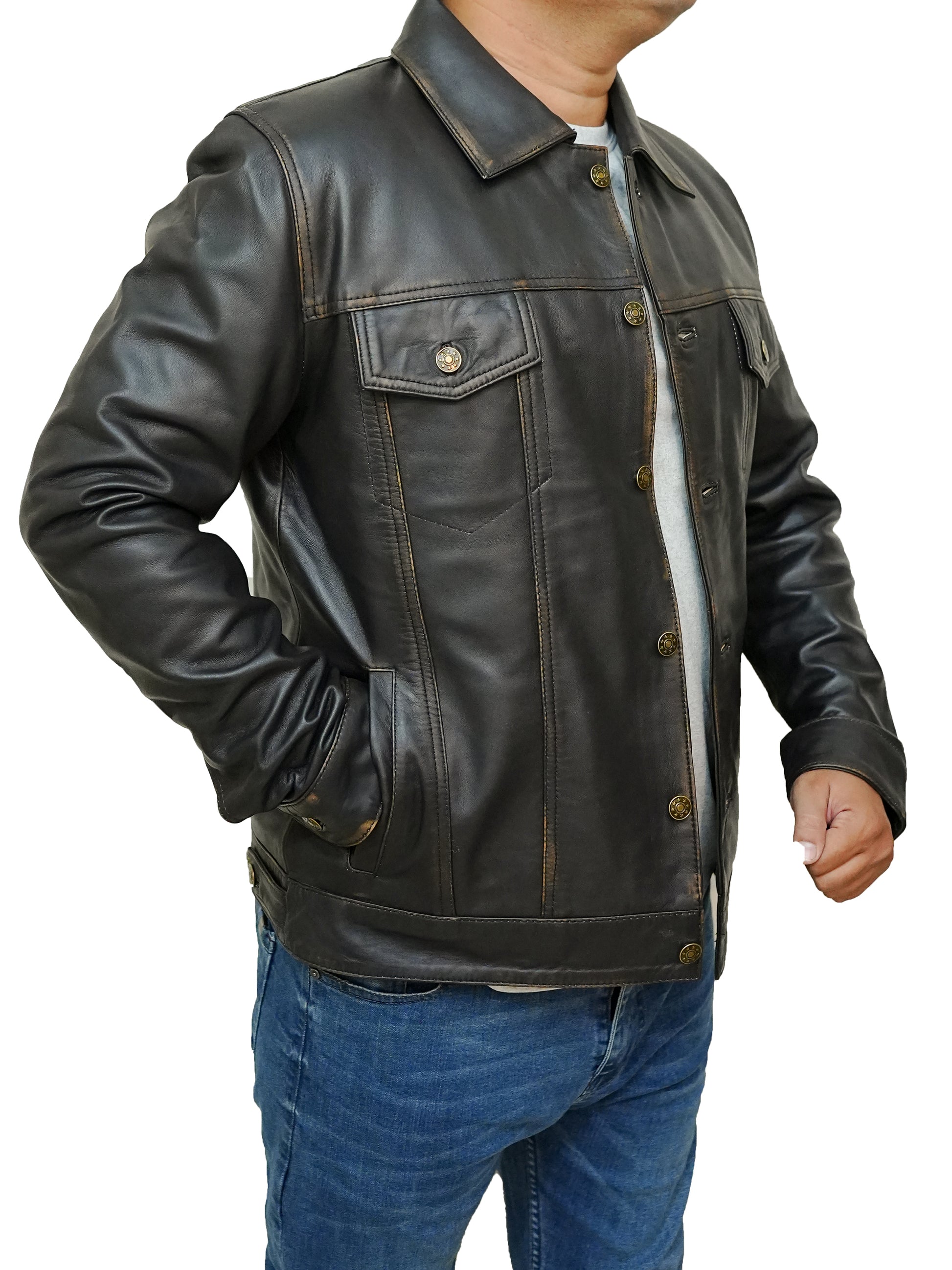 Bringo_Mens_Moto_Biker_Racer_Trucker_Shirt_Collar_Button_Vintage_Dark_Brown_Lambskin_Leather_Jacket
